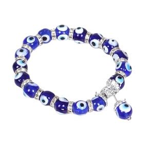 Kafthan | Stretch Turkish Navy Evil Eye Bracelet with Rondelle Crystal Spacers